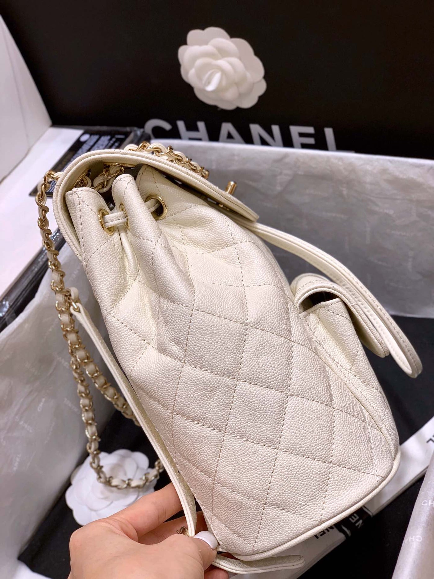 Chanel Grained Calfskin Backpack Bag