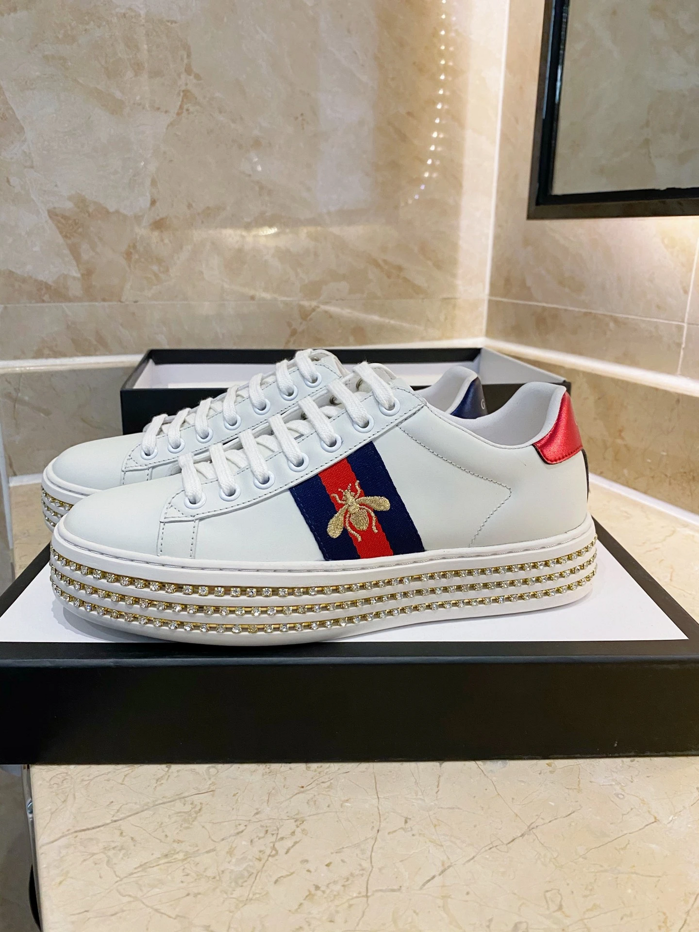 Gucci Ace Crystal Embellished Shoes