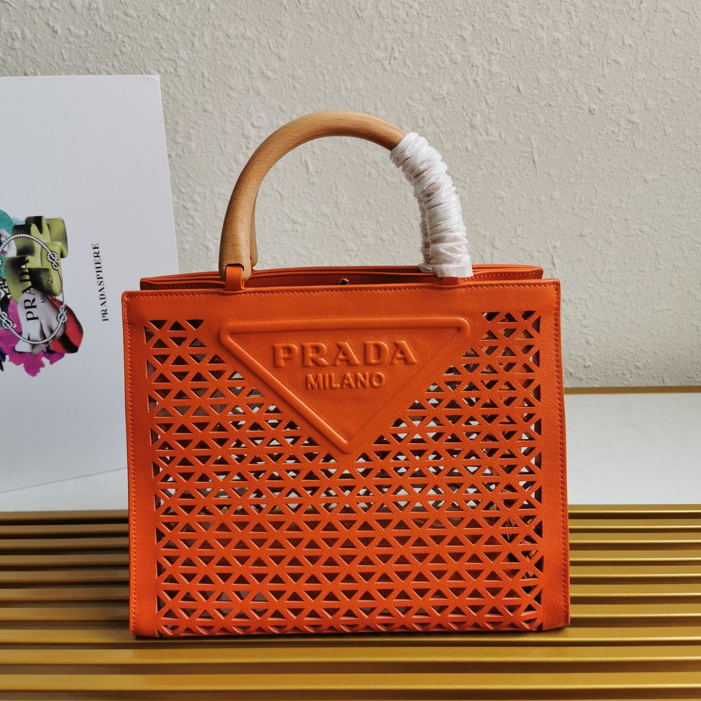 Prada Leather Cut Out Shopping Bag