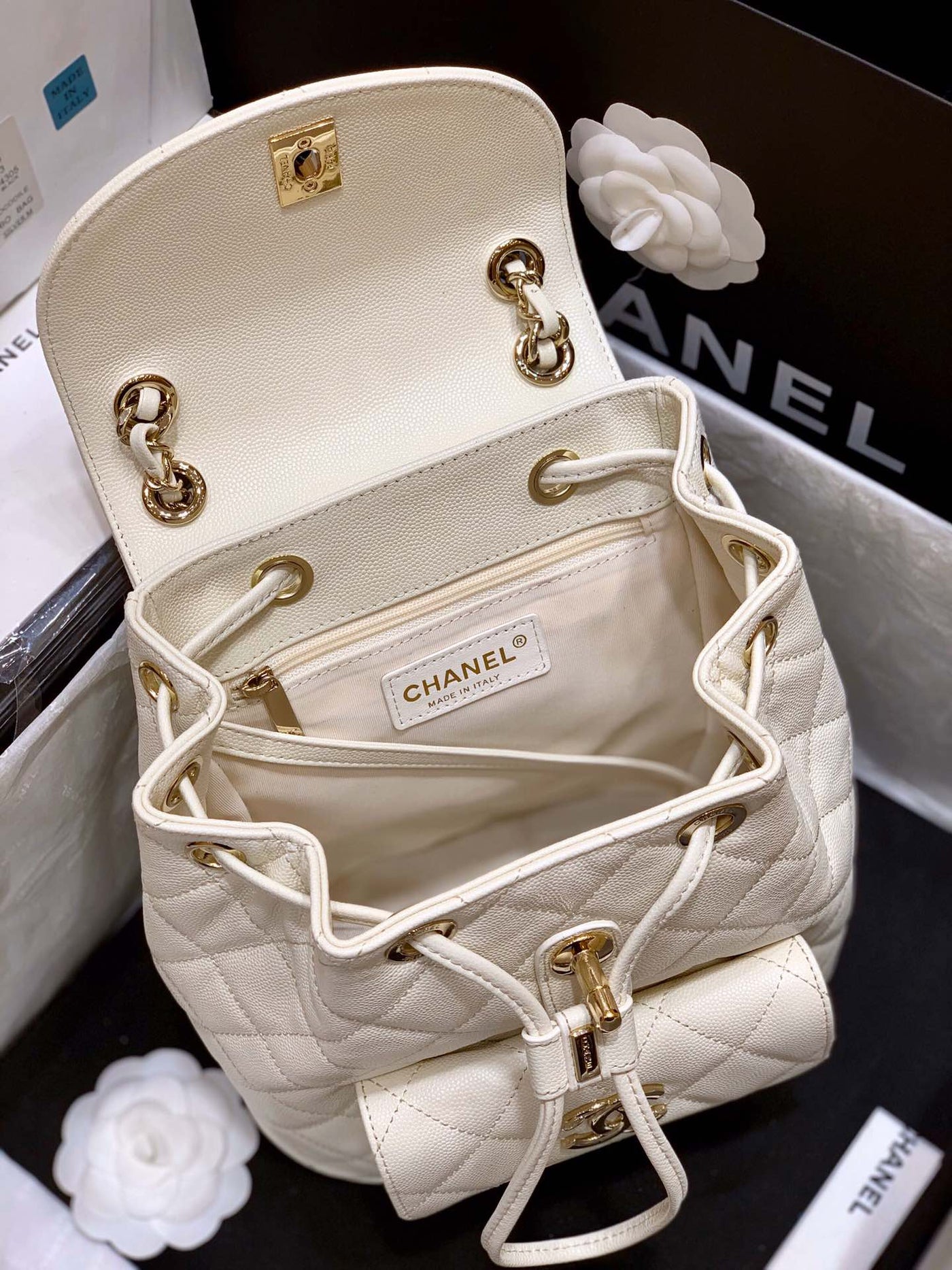 Chanel Grained Calfskin Backpack Bag