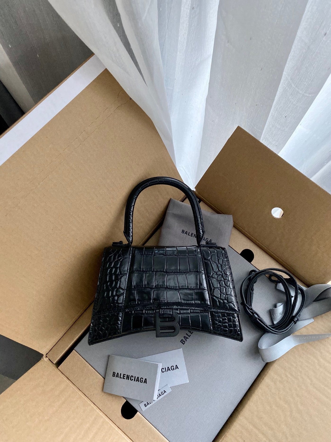 Small Balenciaga Crocodile Hour Glass Bag