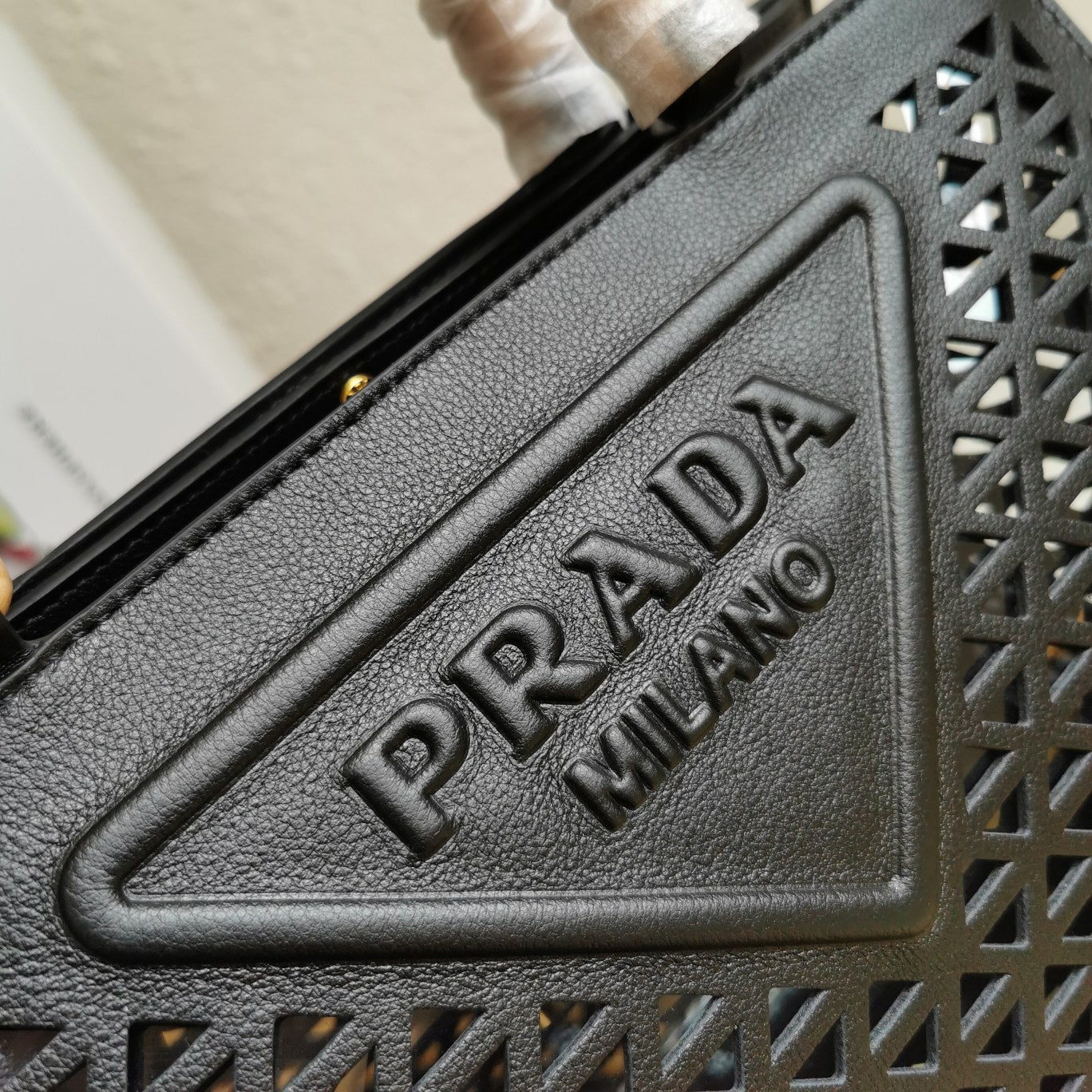 Prada Leather Cut Out Shopping Bag