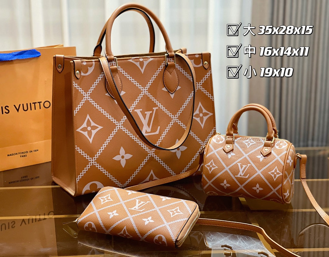 Brown Louis Vuitton Budget Bag 3 Piece Set