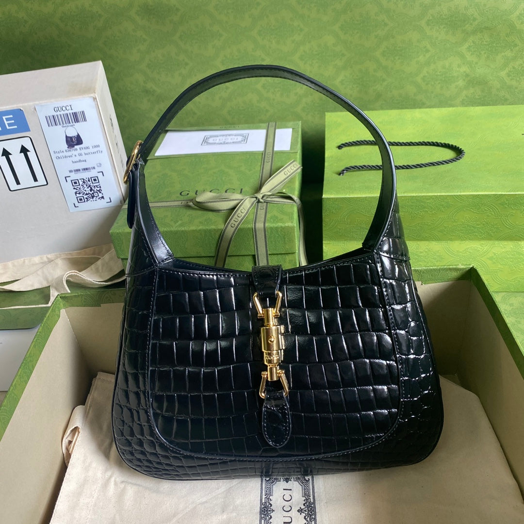 Gucci Jackie Small Crocodile Shoulder Bag