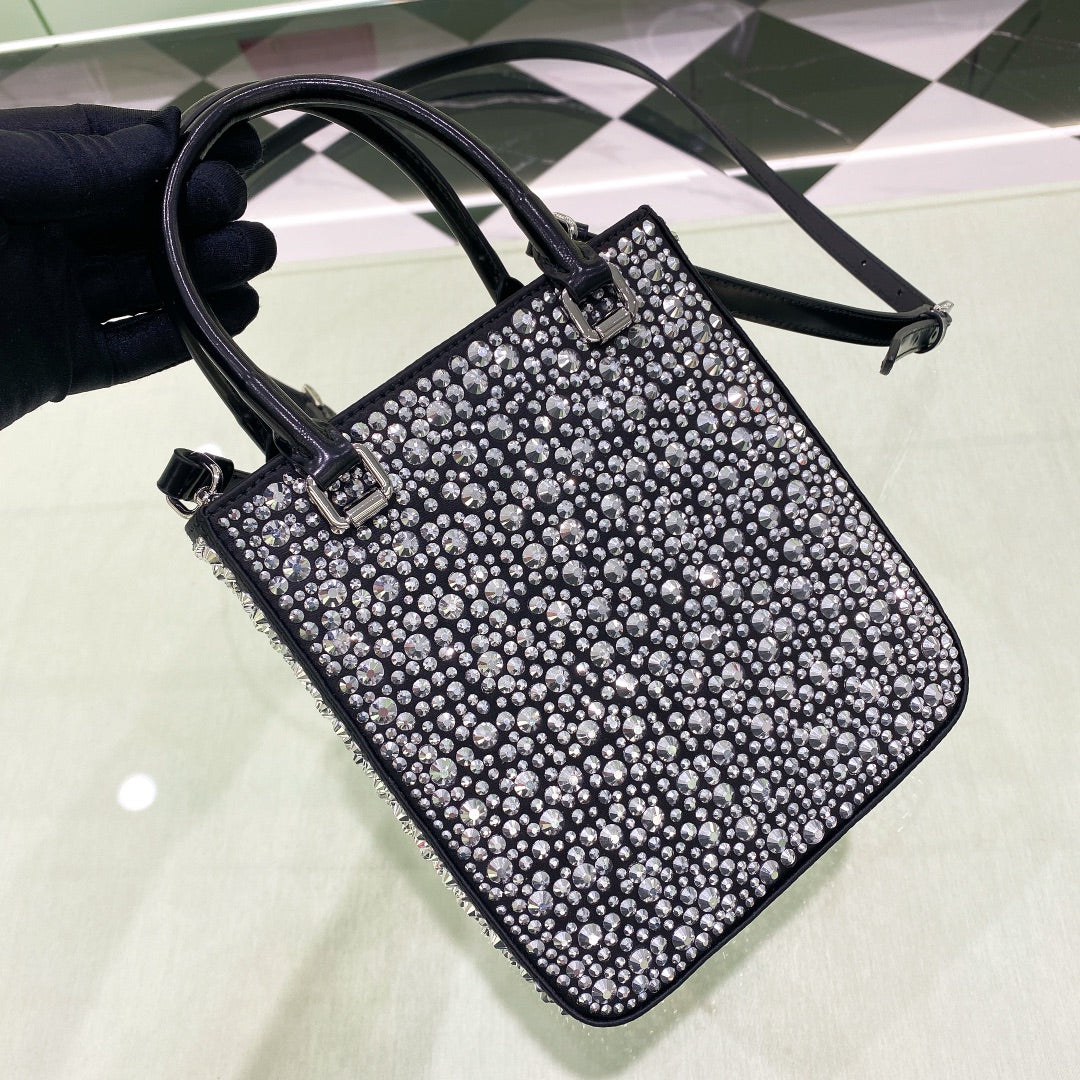 Prada Crystal Studded Satin Tote Bag