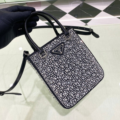 Prada Crystal Studded Satin Tote Bag