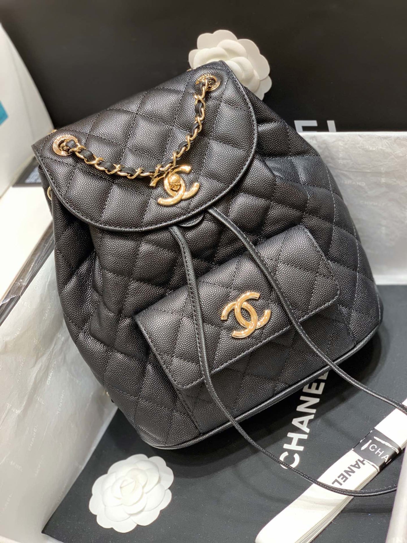 Chanel Grained Calfskin Backpack Bag