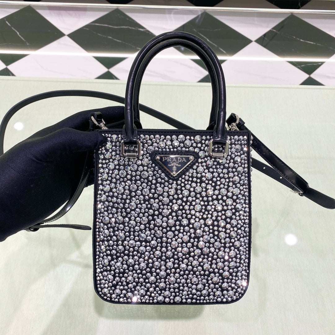 Prada Crystal Studded Satin Tote Bag