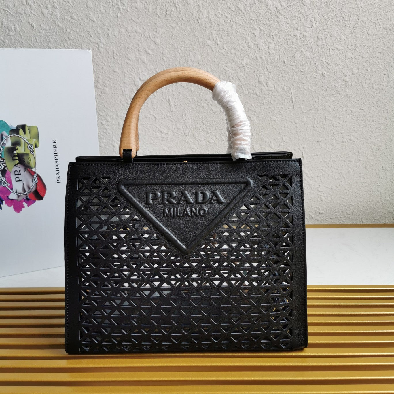 Prada Leather Cut Out Shopping Bag