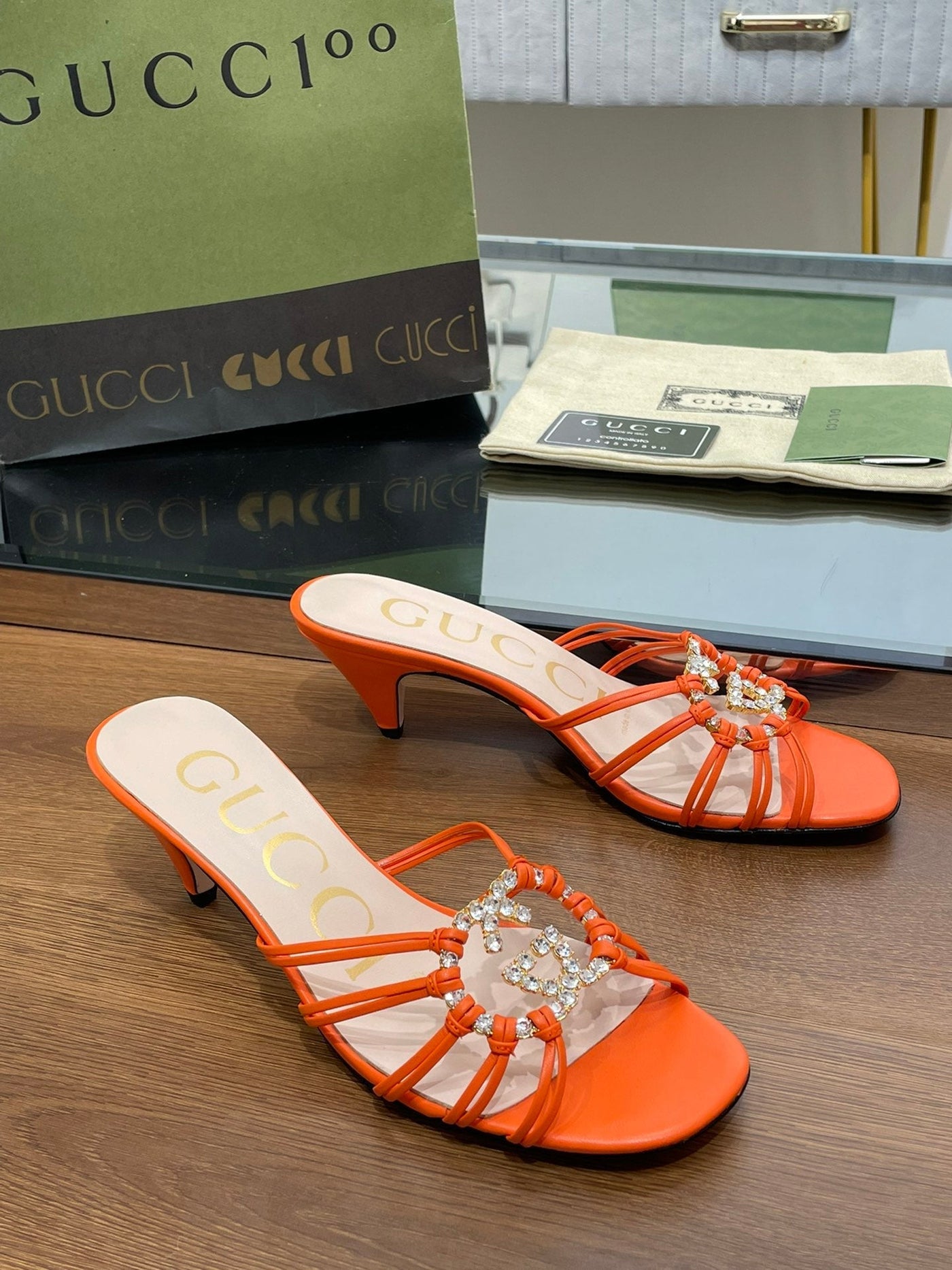 Gucci Women Slide Sandal With Crystals