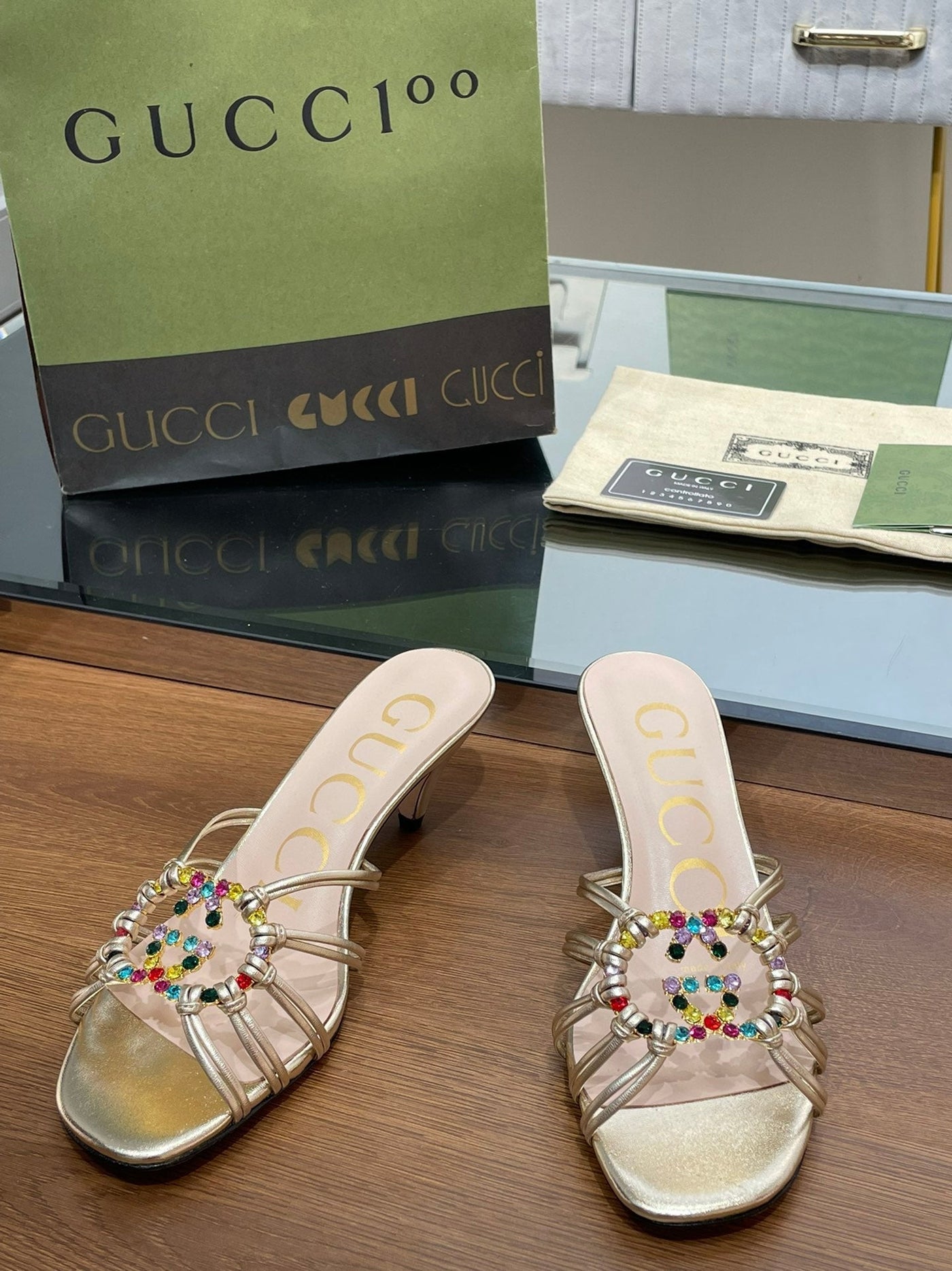 Gucci Women Slide Sandal With Crystals