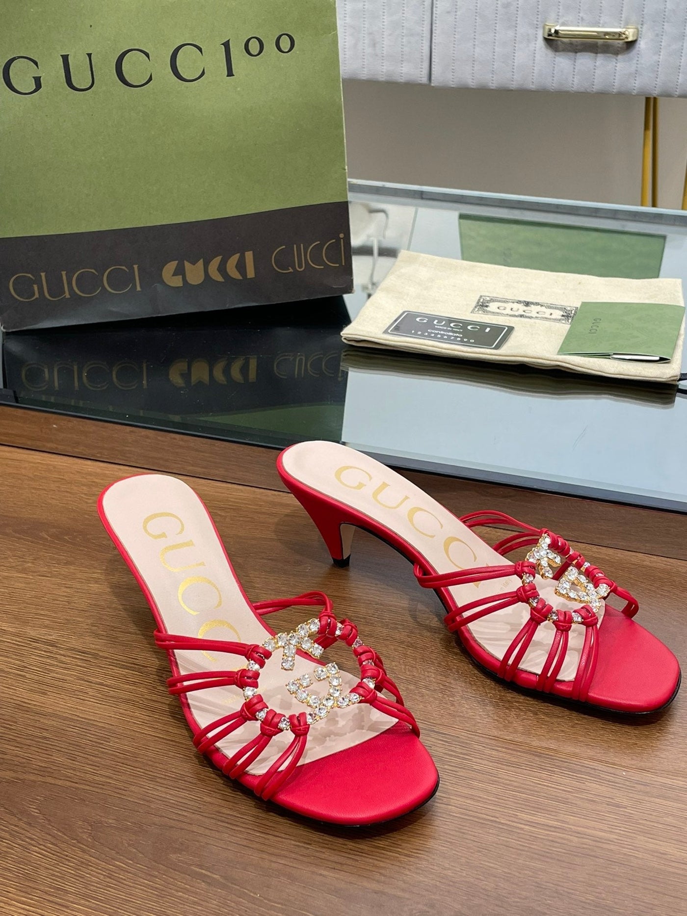 Gucci Women Slide Sandal With Crystals
