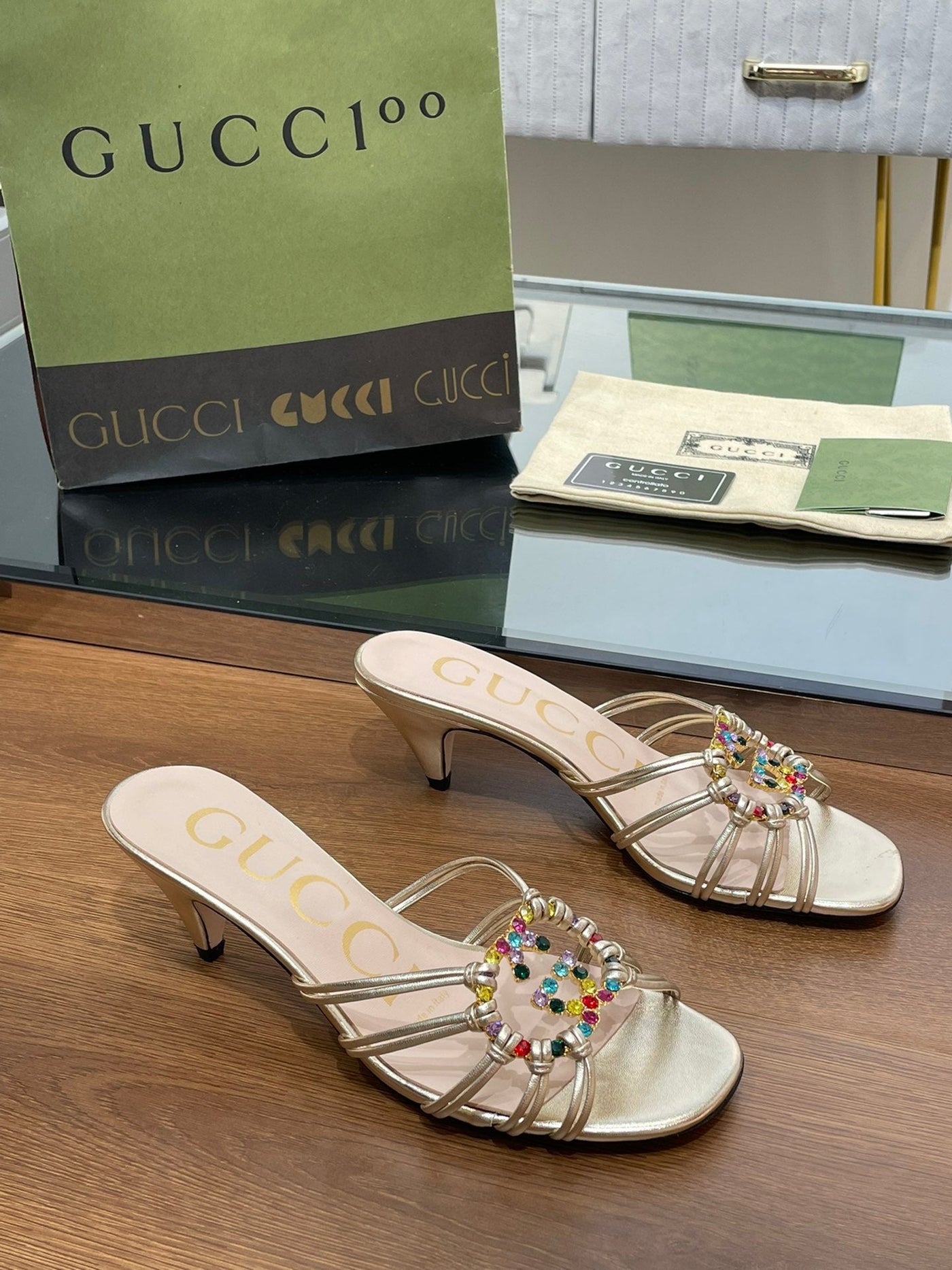 Gucci Women Slide Sandal With Crystals