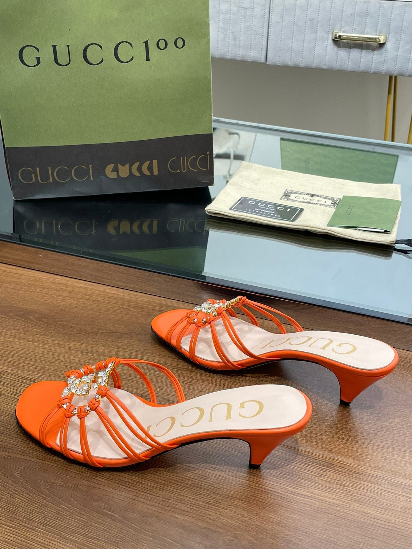 Gucci Women Slide Sandal With Crystals