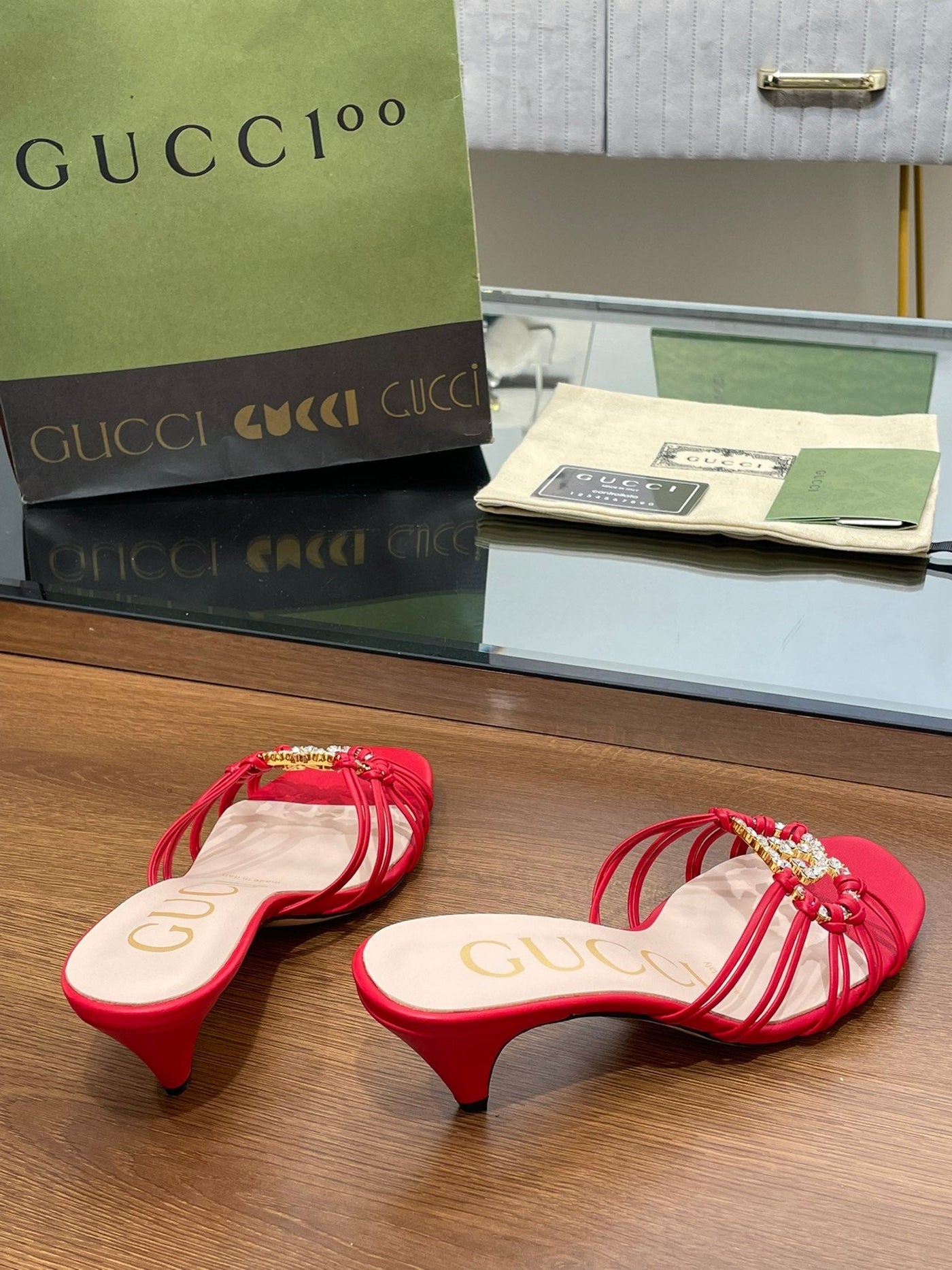 Gucci Women Slide Sandal With Crystals