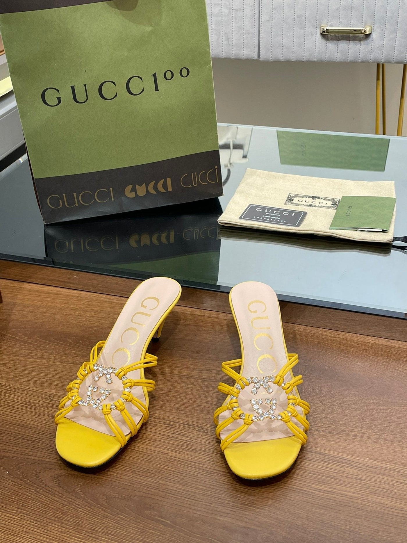 Gucci Women Slide Sandal With Crystals