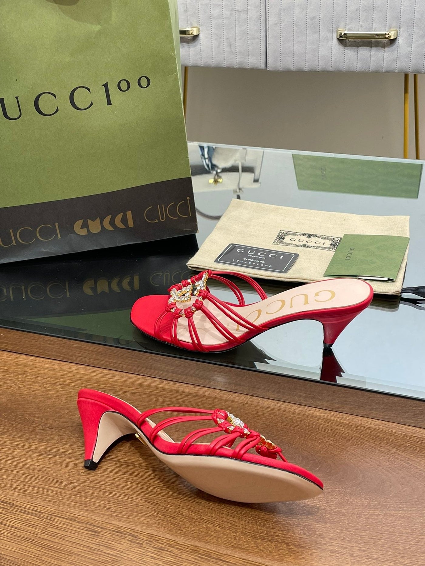 Gucci Women Slide Sandal With Crystals