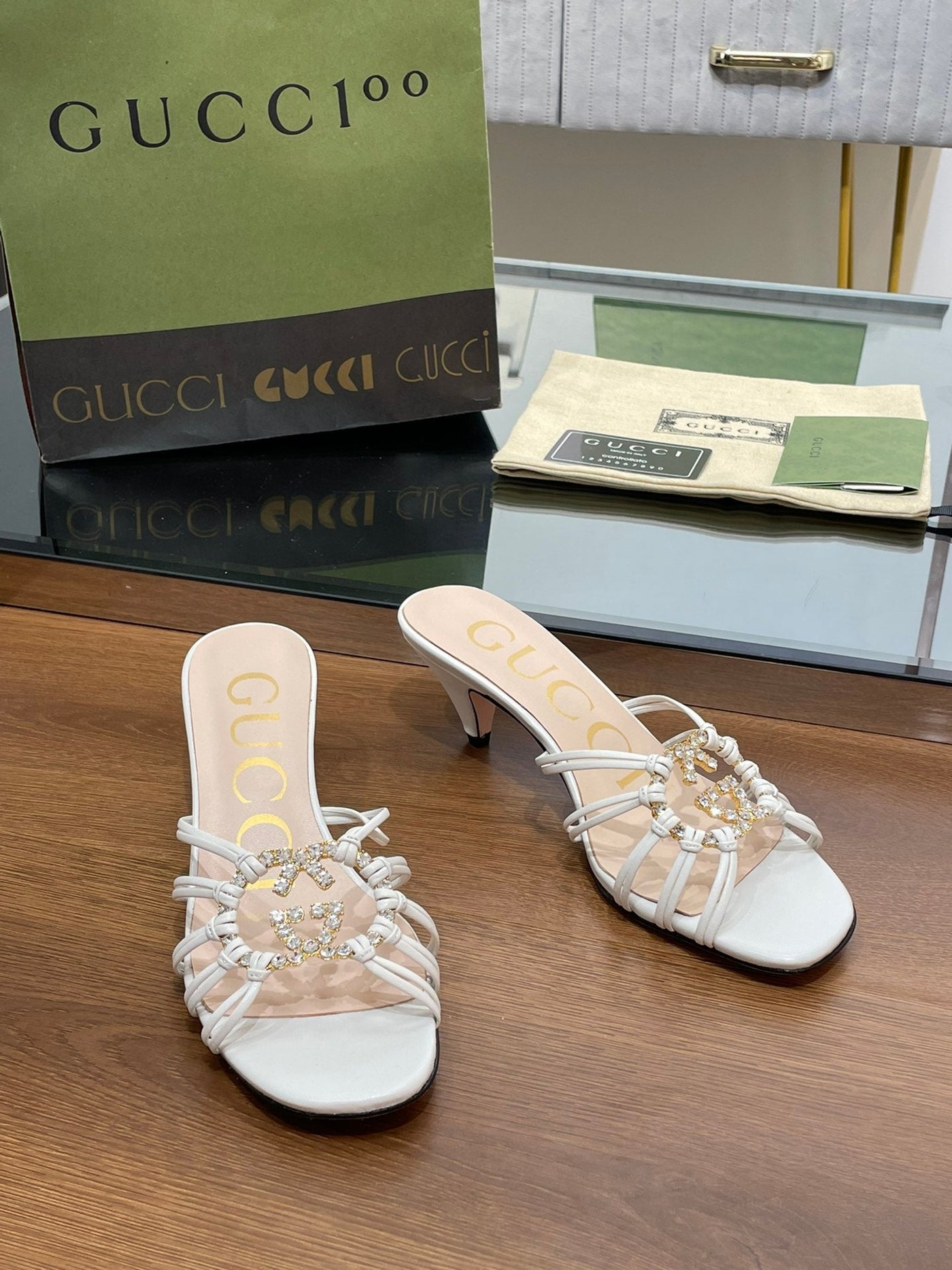 Gucci Women Slide Sandal With Crystals