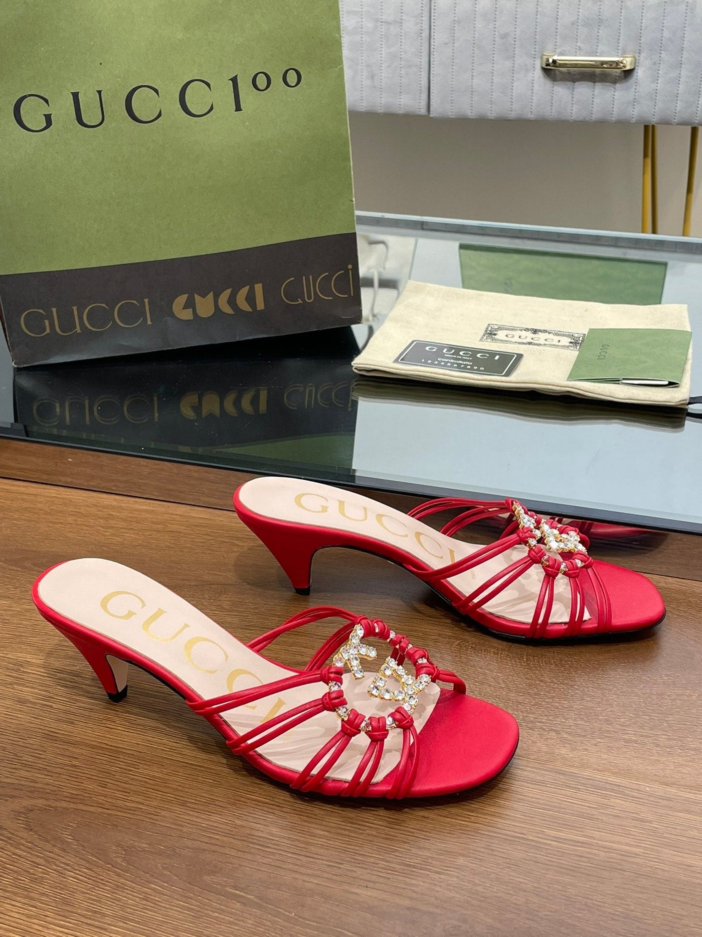 Gucci Women Slide Sandal With Crystals