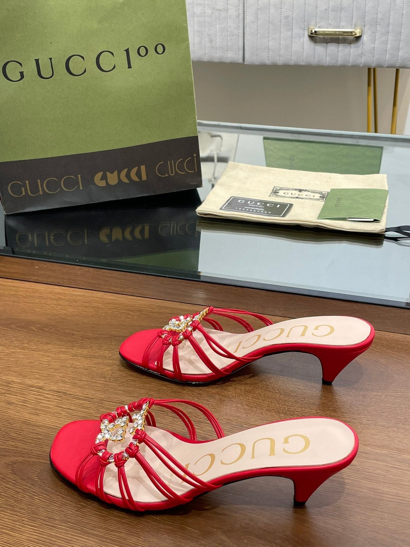 Gucci Women Slide Sandal With Crystals